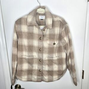American Eagle Outfitters Women's Plaid Shacket - Cream and Brown XS NWT